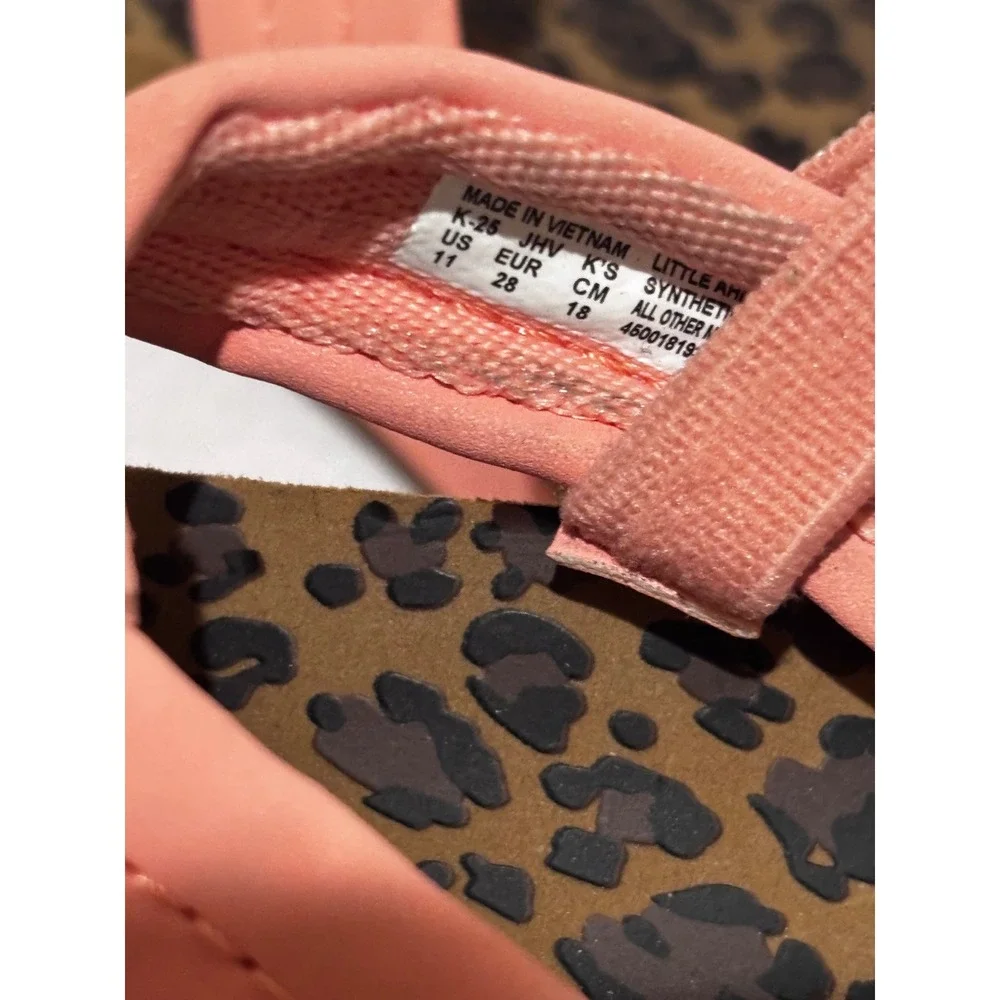 Reef Little Ahi Peach Leopard Print Sandals Backstrap Girls Size 11 beach